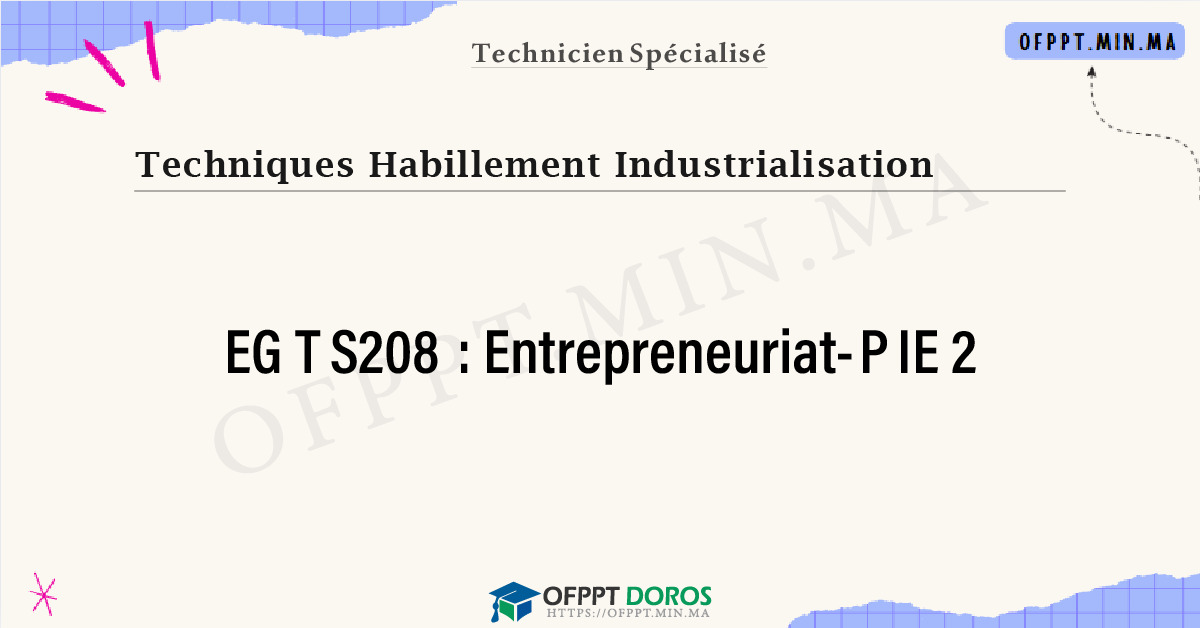 Sommaire détaillé du cours Entrepreneuriat-PIE 2 EGTS208 OFPPT - Structure du module