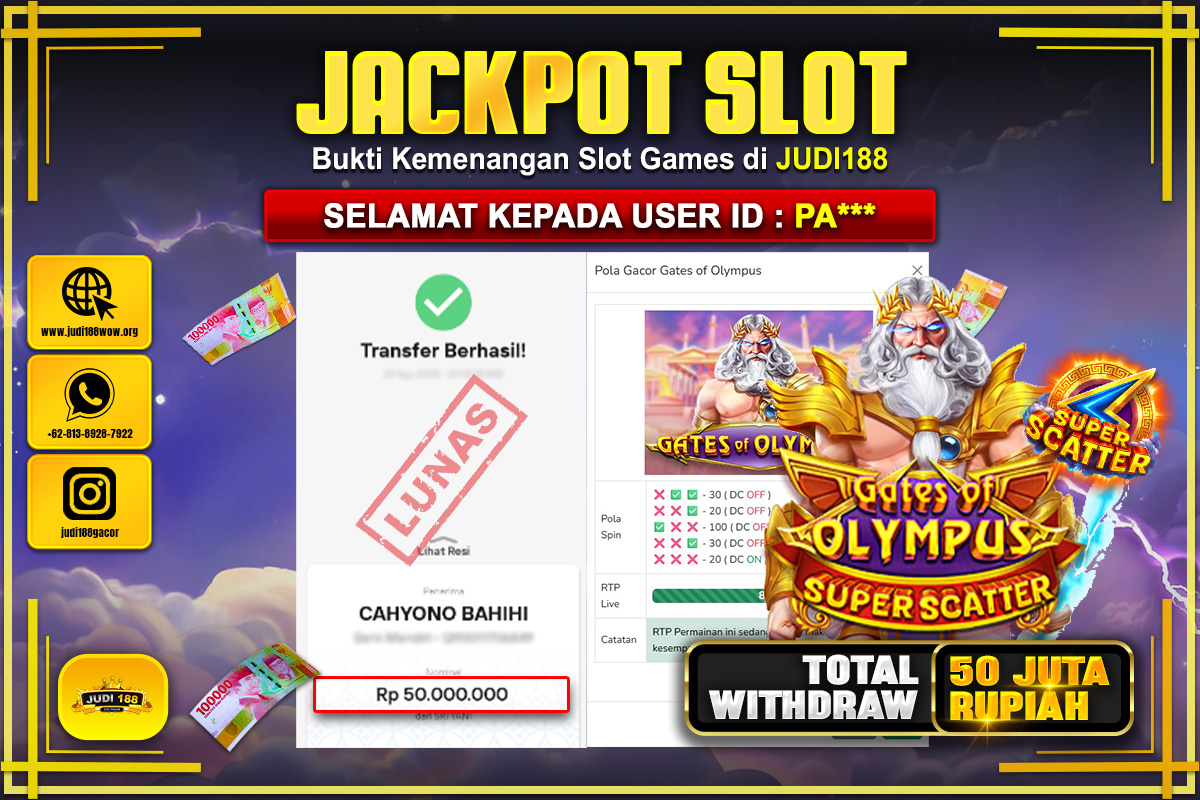 JUDI188 JACKPOT SLOT GATES OF OLYMPUS SUPER SCATTER Rp.50.000.000,- SUDAH DIBAYARKAN!