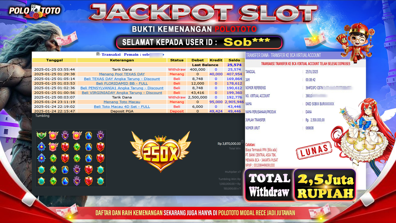 POLOTOTO JACKPOT SLOT STARLIGHT PRINCESS Rp.2,500.000,- 