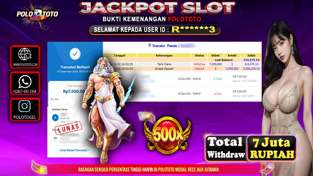 POLOTOTO JACKPOT SLOT GATES OF OLYMPUS Rp.7,000.000,-