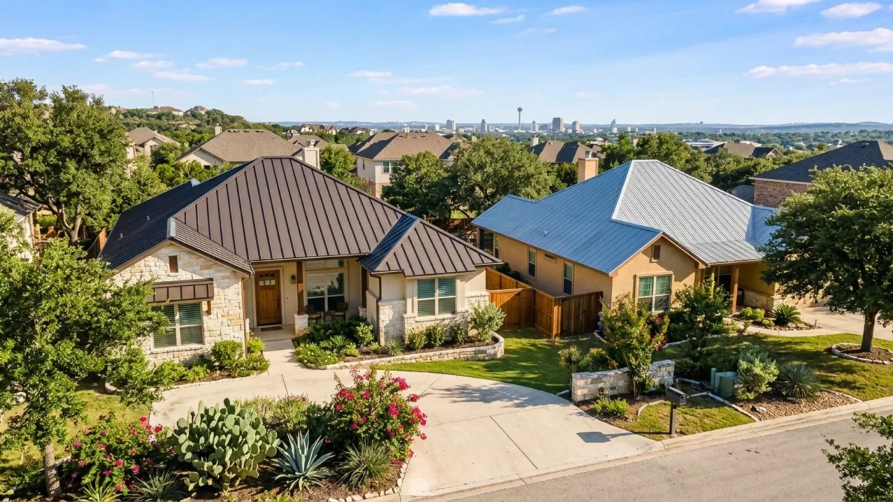 Standing seam and corrugated metal roof appearance on San Antonio homes