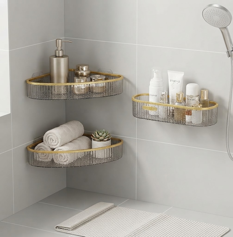 Wall-Mounted Acrylic Bathroom & Cosmetic Shelf Organizer (Rectangle / Corner)