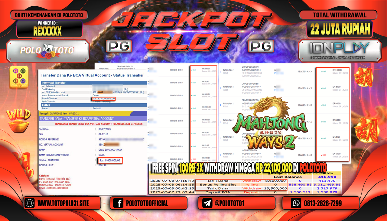 POLOTOTO JACKPOT SLOT MAHJONG WAYS 2 Rp.22.100.000,-