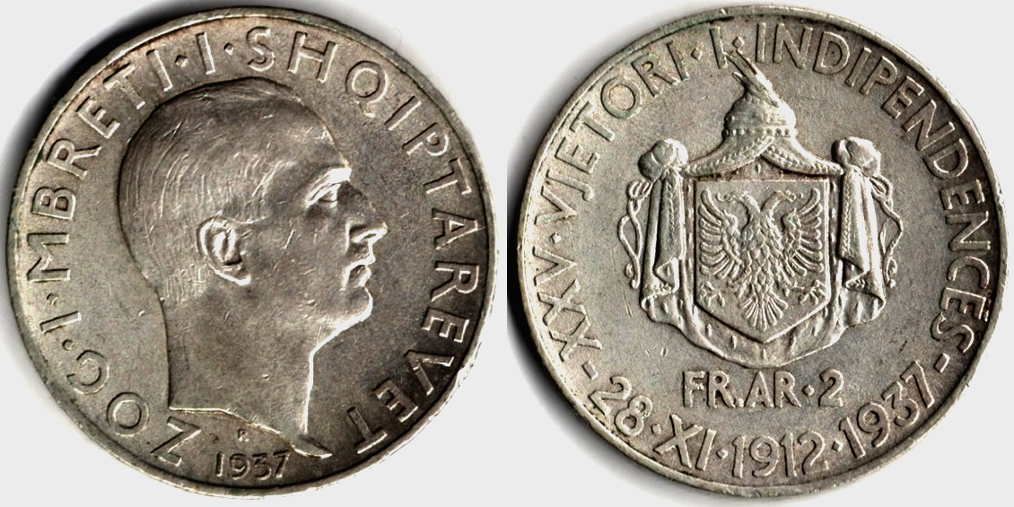 Albania - 2 Franga Ari 1937 "25 Aniversario Independencia" Albania-2-Lek-1937
