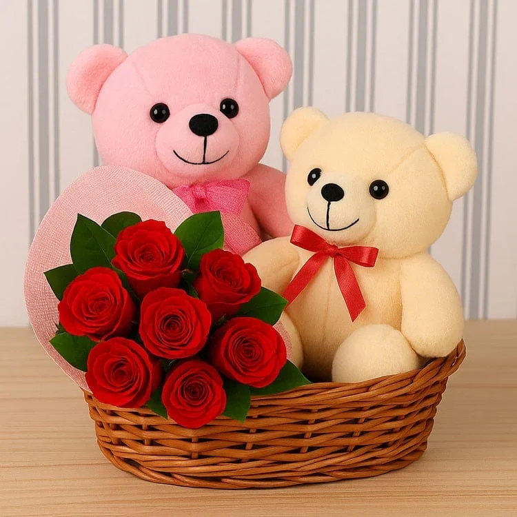 Red Roses With Teddy Love  Image