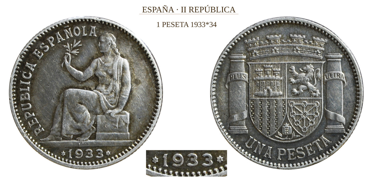 1 peseta 1933 (*34). II República Española 1-peseta-1933-34