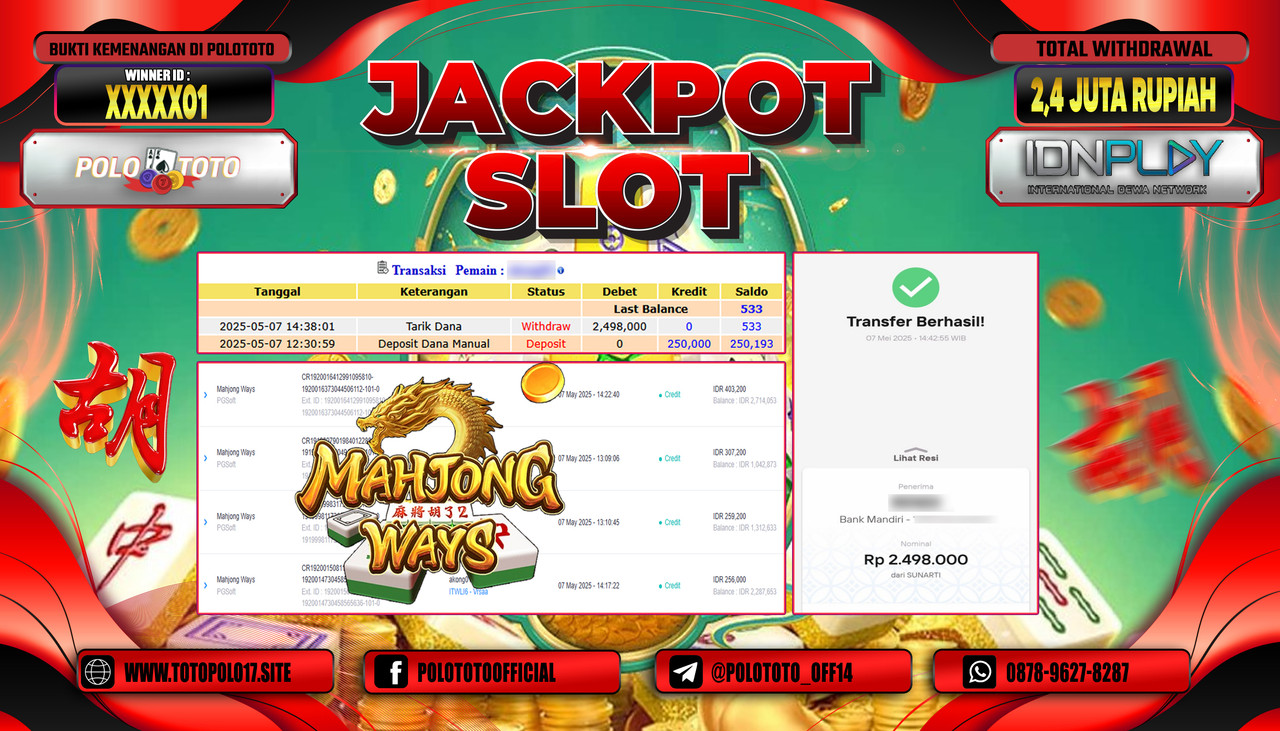 POLOTOTO JACKPOT SLOT MAHJONG WAYS Rp.2.498.000,-