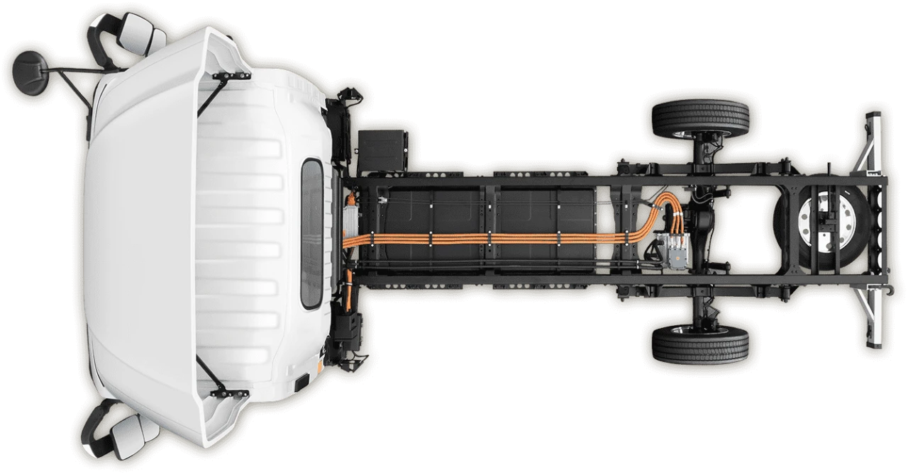 Vue de dessus du châssis électrique iJAC N42 avec batterie centrale