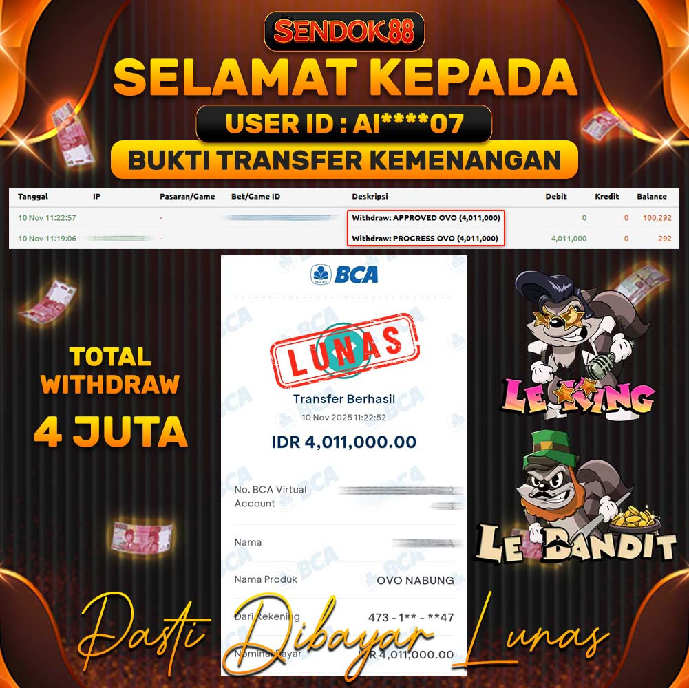 SENDOK88 JEPE! LE KING & LE BANDIT Rp 4.011.000,- LUNAS!