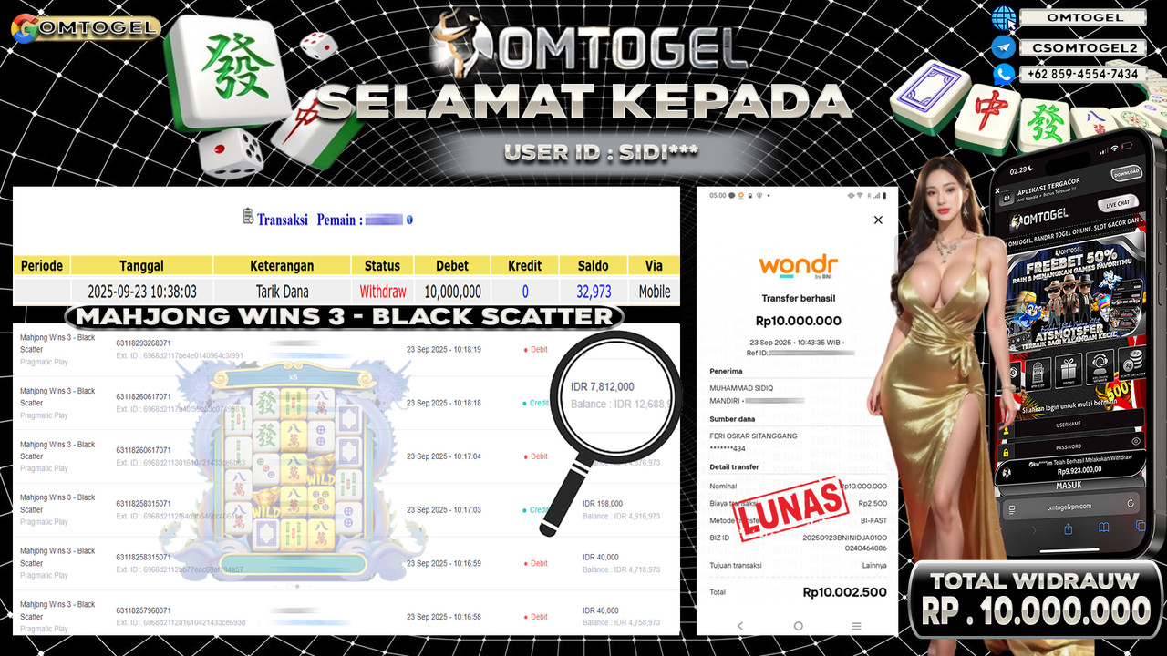 OMTOGEL JACKPOT PRAGMATIC PLAY MAHJONG WINS 3 - BLACK SCATTER 10 JUTA DI BAYAR LUNAS ,-
