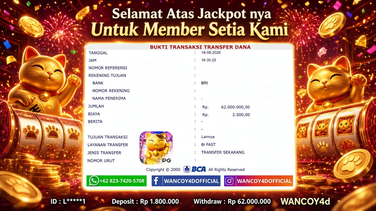 WANCOY4D LUCKY NEKO PG SOFT RP.62.000.000 -LUNAS