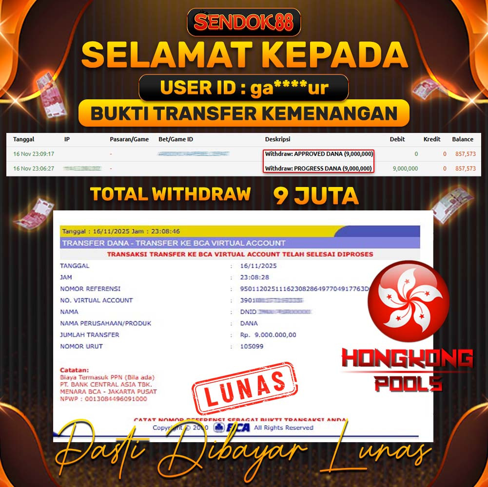 SENDOK88 JEPE! HONGKONG POOLS Rp 9.000.000,- LUNAS!