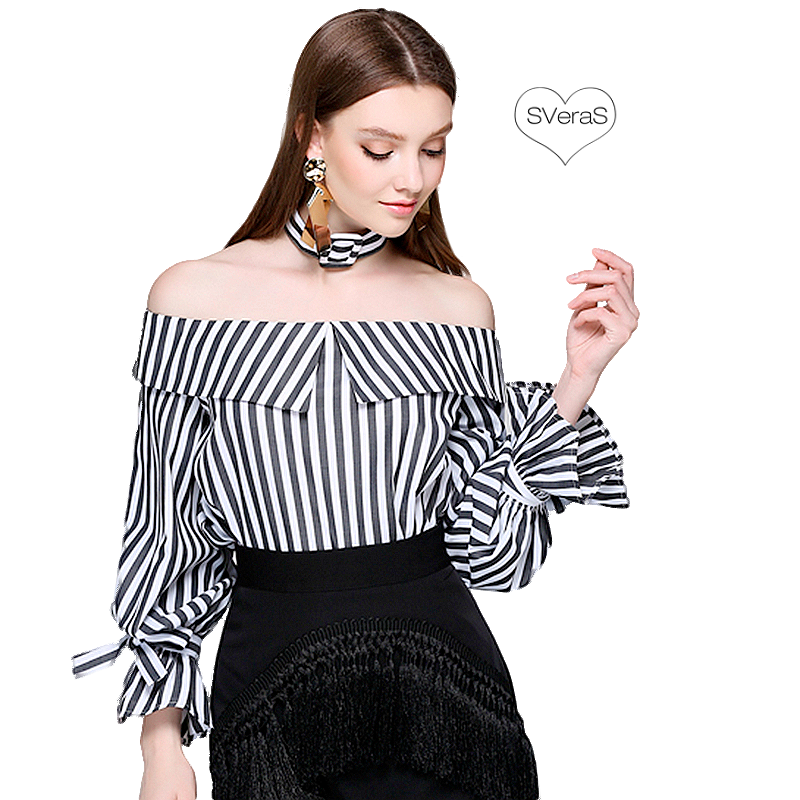 Взлетно-посадочной-полосы-с-плеч-блузка-в-полоску-ткани-матч-шею