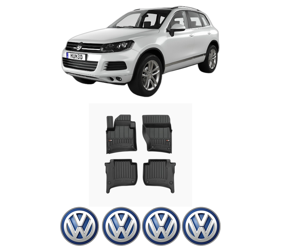 Set covorase presuri Volkswagen TOUAREG VAN (7P5) din 2011-2014, auto, din cauciuc thermoplastic, 4 Stickere auto cu Volkswagen