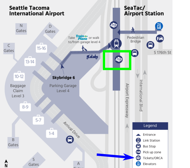 Cómo llegar en tren ligero desde la estación SeaTac/Aeropuer - Aeropuerto Seatac (Seattle): traslados a/desde la ciudad