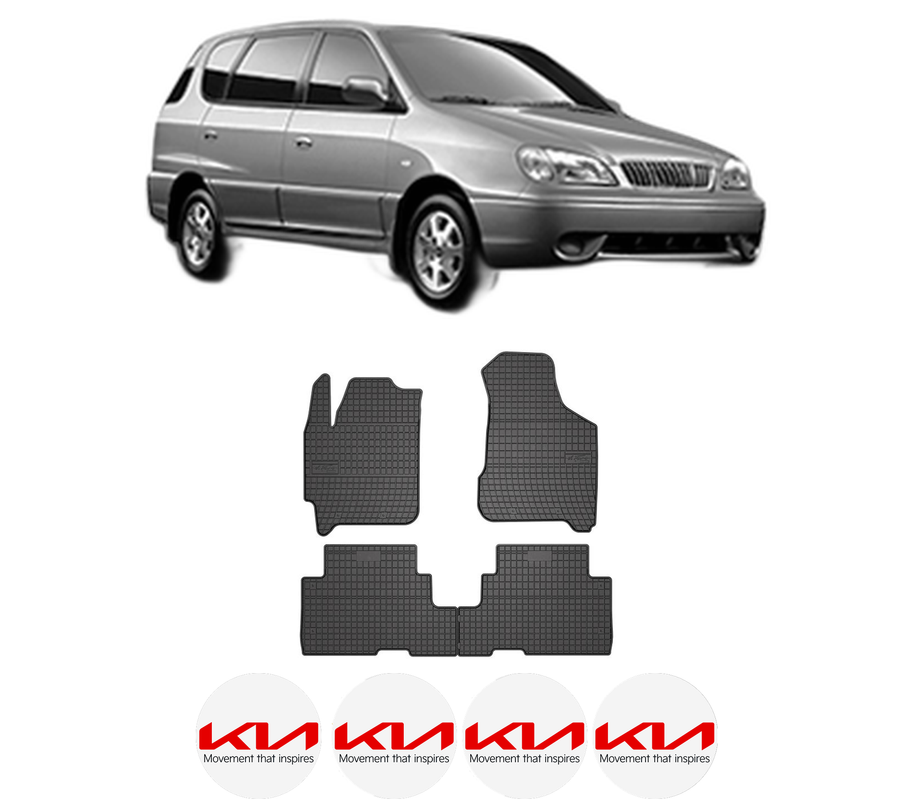 Set covorase presuri KIA CARENS I MPV (FC, FJ) din 2002-2007, auto, din cauciuc thermoplastic, 4 Stickere auto cu KIA
