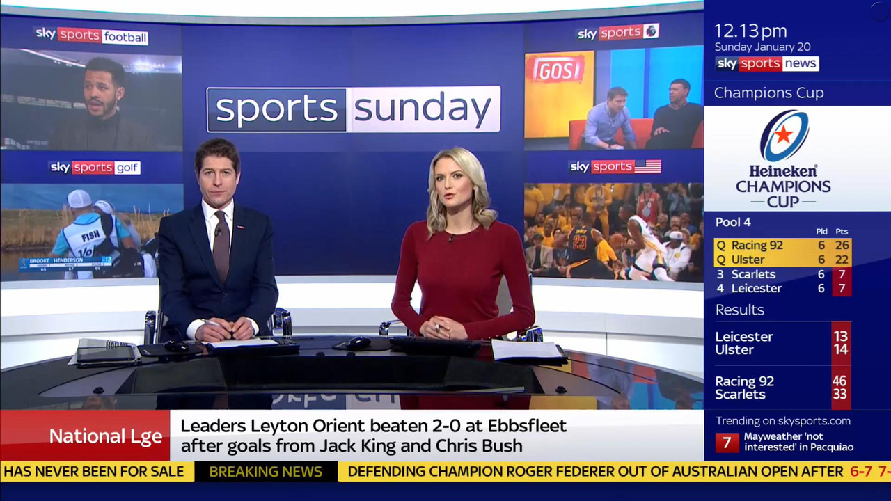 20 January - 12.00.00 - Sports Sunday. Stay in touch with the ne