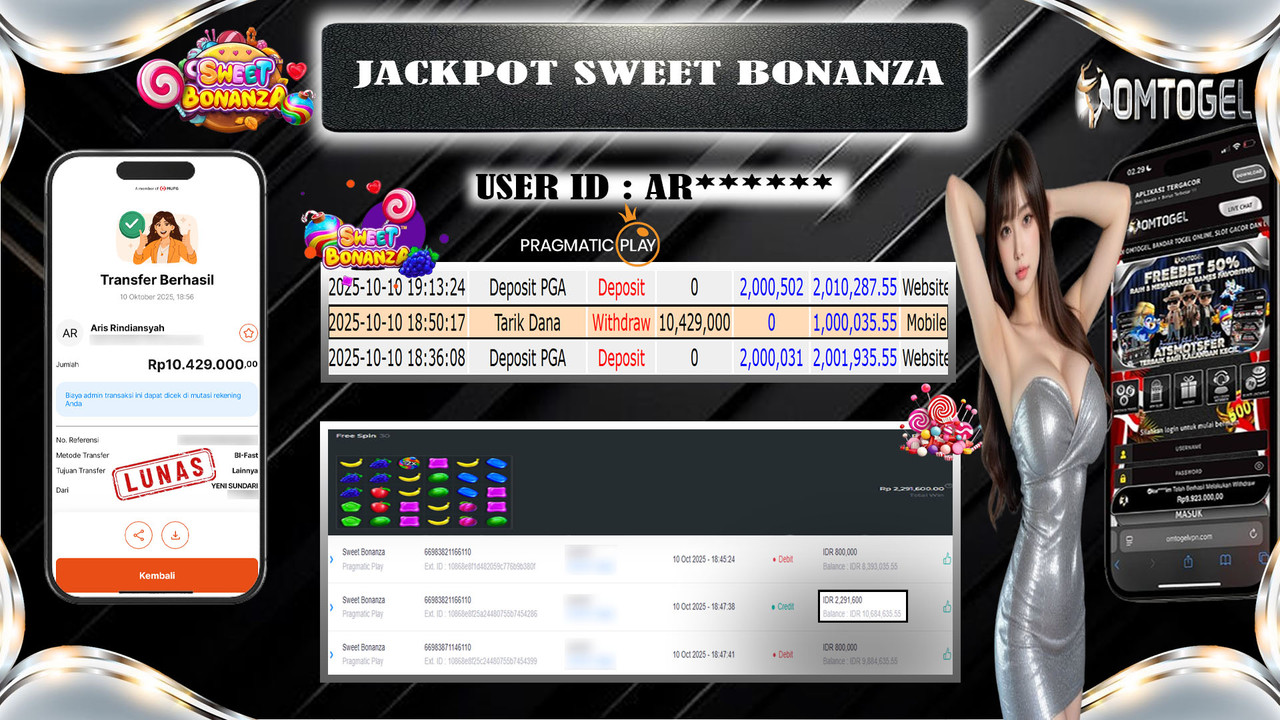 OMTOGEL JACKPOT PRAGMATIC PLAY SWEET BONANZA 10 JUTA DI BAYAR LUNAS ,-
