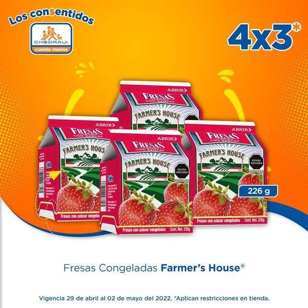 Chedraui: 4 x 3 en Fresas Congeladas Farmer's House 226 g 