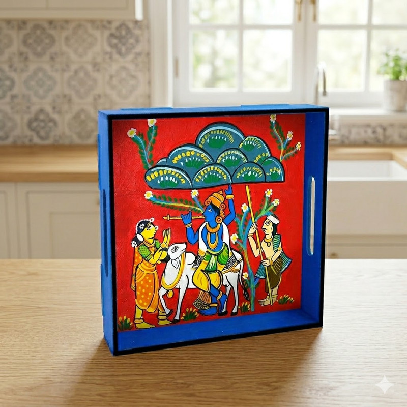 Cheriyal Painting on MDF Tray with Square Tea Coasters DIY Kit 