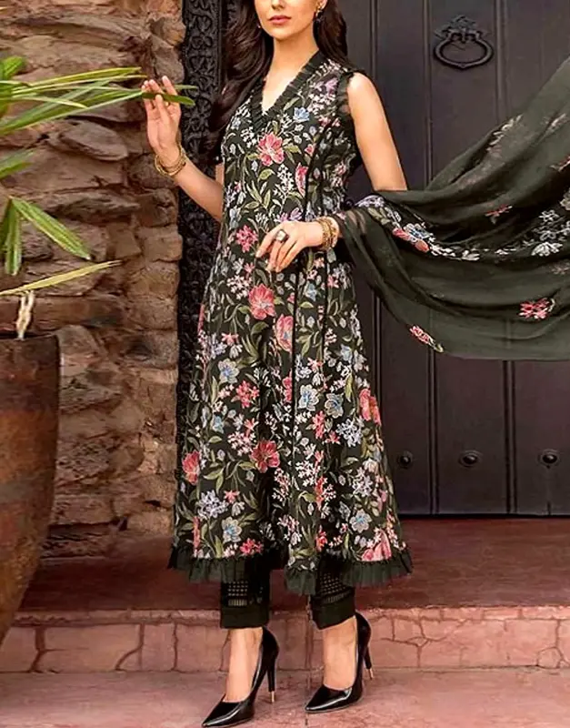 Luxury Embroidered Lawn Dress with Bamber Chiffon Dupatta