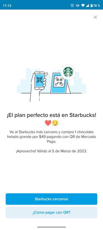 Starbucks, chocolate helado grande pagando con Mercado Pago 
