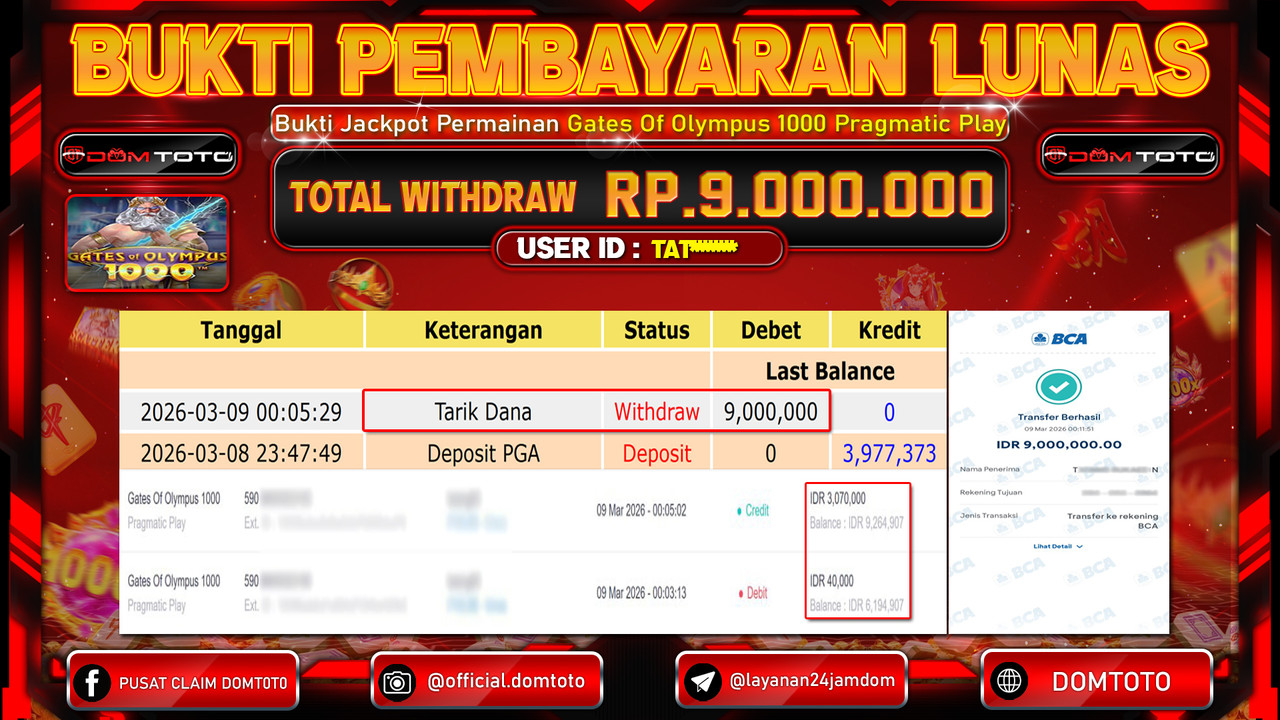 JACKPOT SLOT Gates Of Olympus 1000 Pragmatic Play 09 MARET 2026