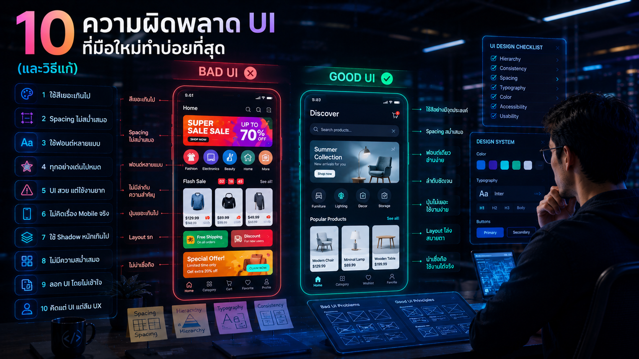 10 ความผิดพลาด UI ที่มือใหม่ทำบ่อยที่สุด (และวิธีแก้)