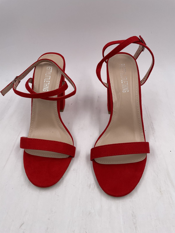 PRETTY LITTLE THING RED ANKLE STRAP BLOCK HEEL US 7 EUR 37.5 WOMEN