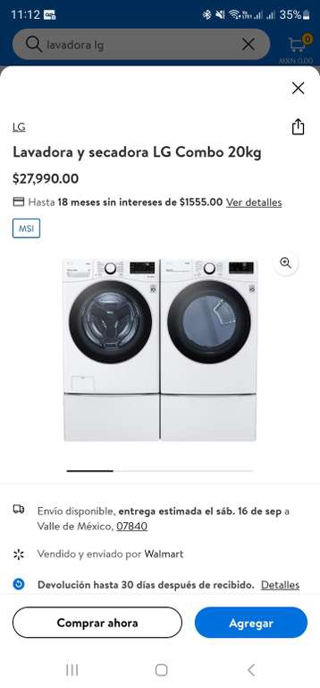 Walmart: Lavadora y Secadora LG 20kg con pedestal, con Citibanamex