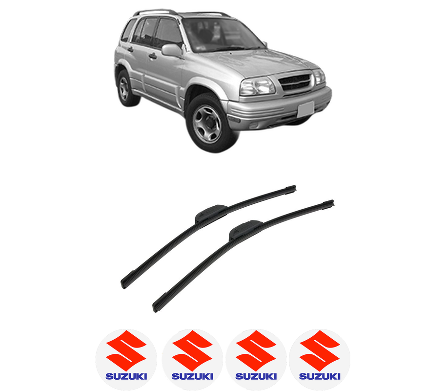 Set stergatoare auto SUZUKI GRAND VITARA I Open Off-Road Vehicle (GT) din 1998-2003, pentru parbriz auto, 2 bucati, Bosch Aerotwin Retrofit, din cauciuc siliconat rezistent, 4 Stickere Auto SUZUKI