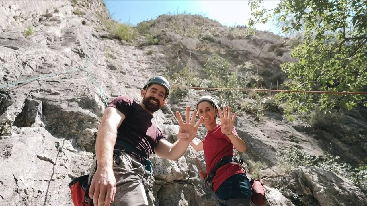 Claudia Sheinbaum y Mauricio Cantú escalan juntos la Huasteca en Santa Catarina