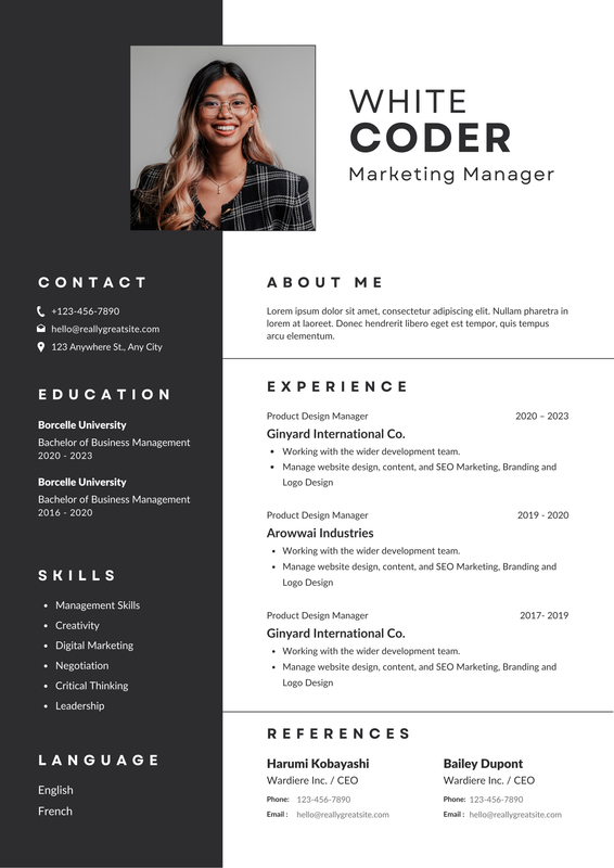 Black and White Simple Professional Resume CV Template