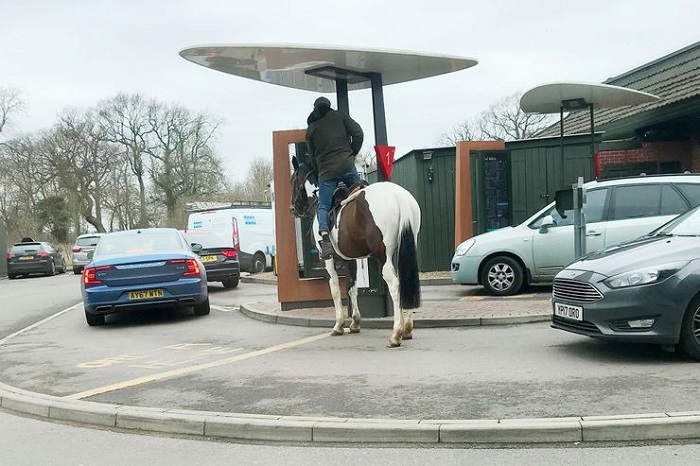 Pelanggan drive thru naik kuda