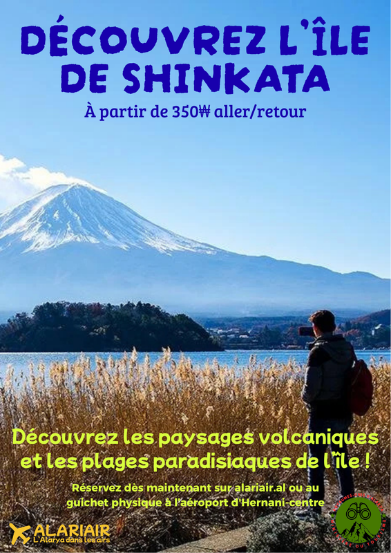 Affiche promotionnelle pour visiter l’île alaryenne de Shinkata