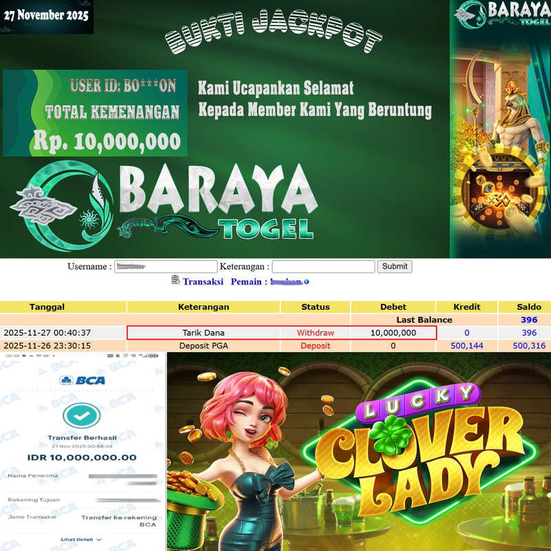 Rp. 10.00.000.- WD LUNAS DI BARAYATOGEL