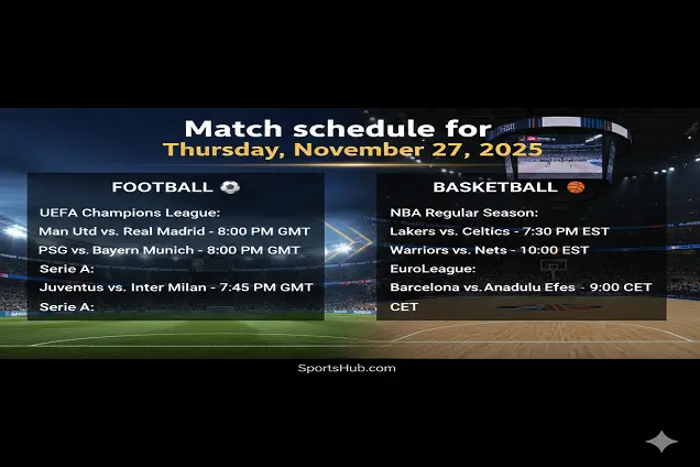 جدول مباريات يوم الخميس 27 نوفمبر 2025