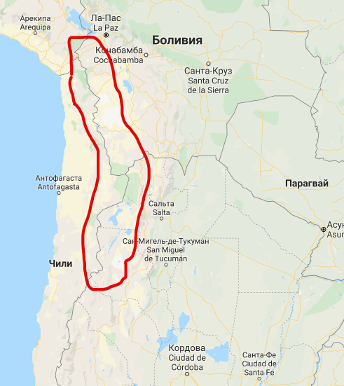 Карта с обведённым регионом Ла Пуна