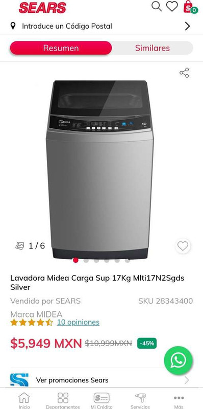 Sears: Lavadora Midea 17 Kg 