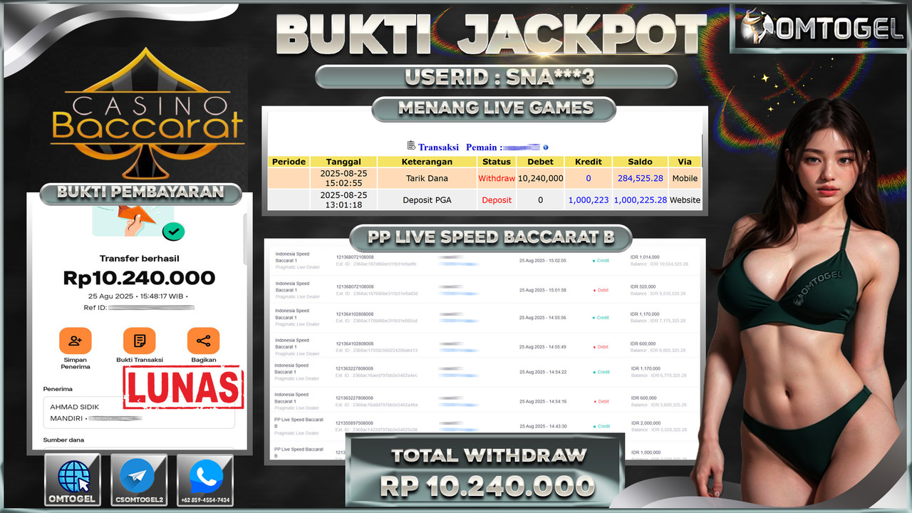 OMTOGEL JACKPOT PRAGMATIC CASINO INDONESIA SPEED BACCARAT 1 10 JUTA DI BAYAR LUNAS ,-