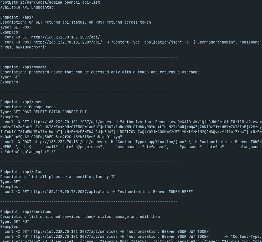 available endpoints