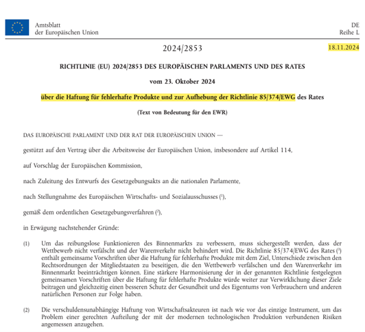 EU-Produkthaftungs-Richtlinie 2024/2853