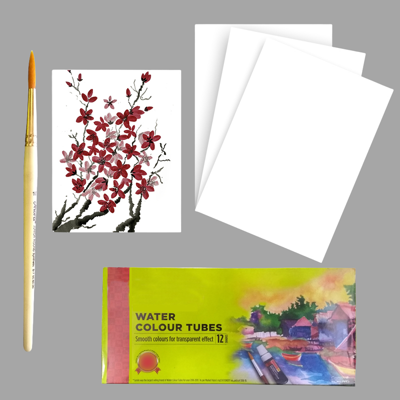 One Stroke Painting on Paper DIY Kit Red Blossom