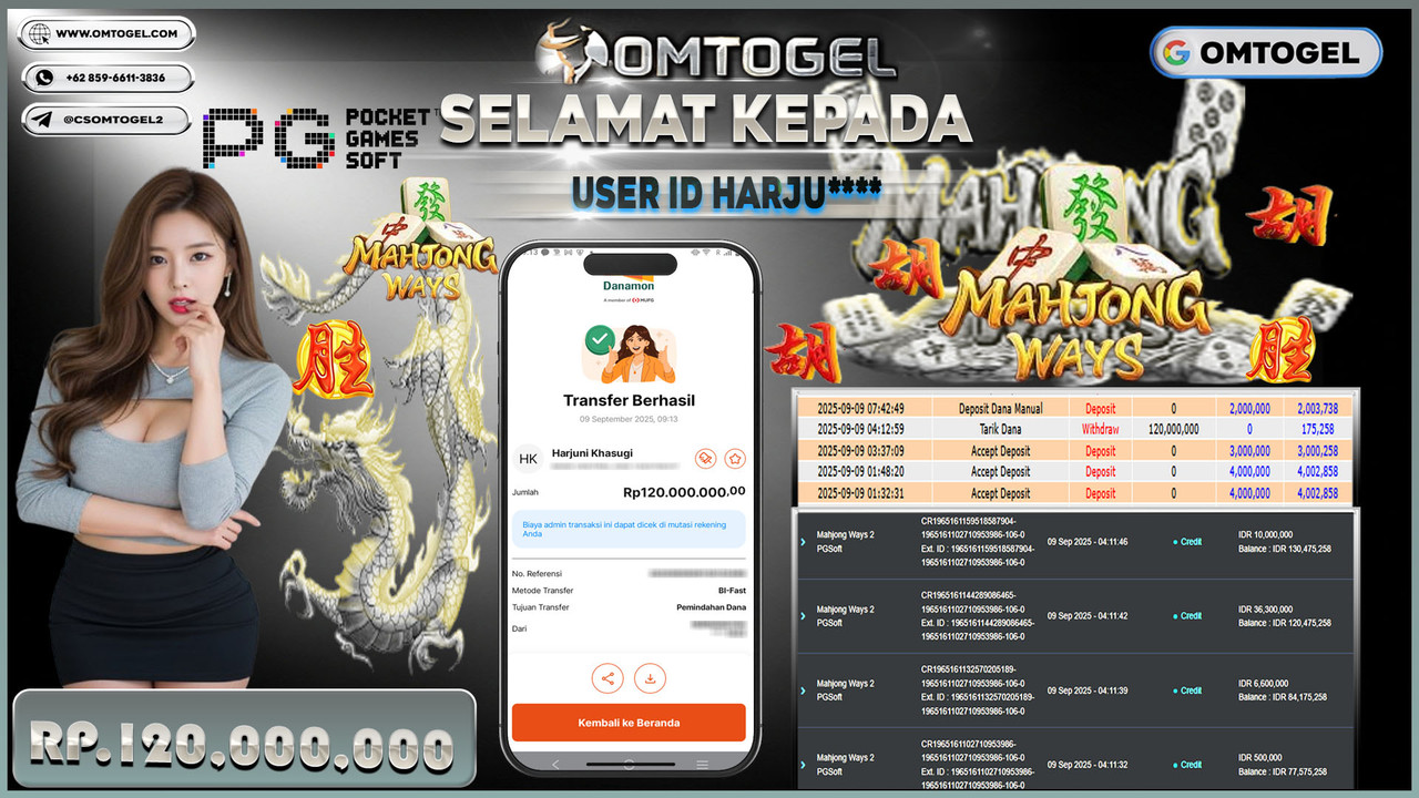 OMTOGEL JACKPOT PGSOFT MAHJONG WAYS 2 120 JUTA DI BAYAR LUNAS ,-