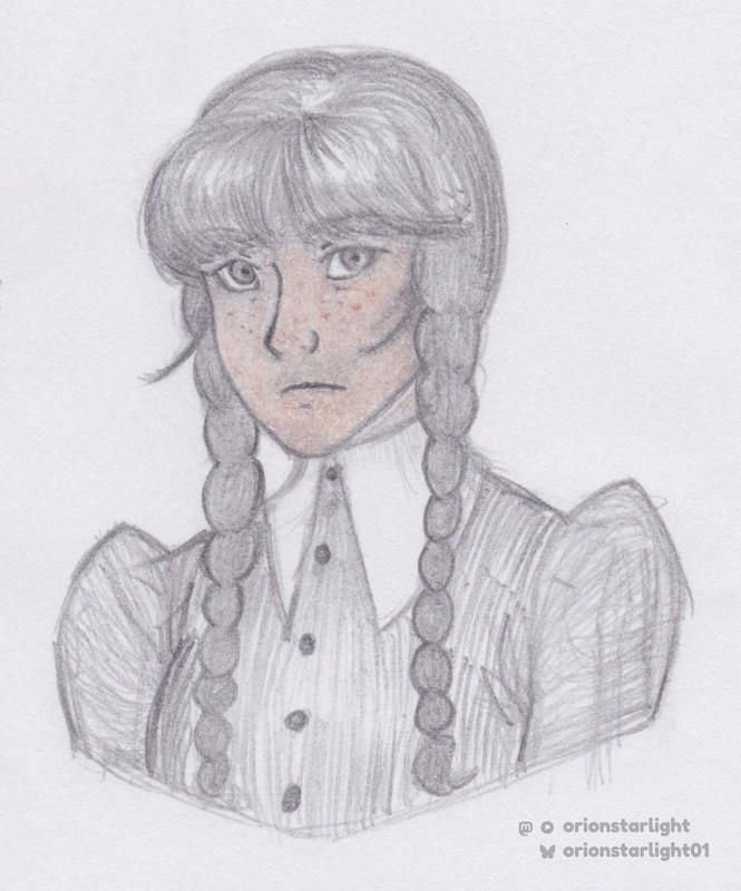 My drawing of Wednesday Addams from the 2022 Netflix Wednesday show.