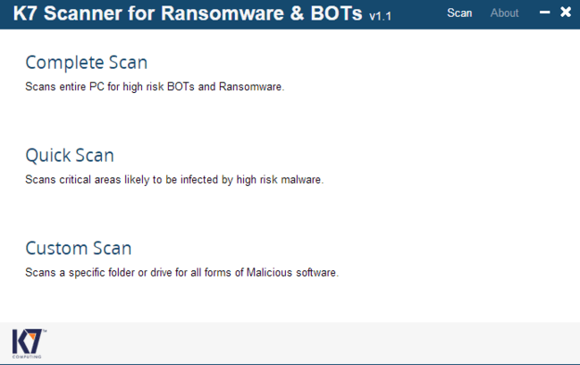 K7 Scanner for Ransomware & BOTs 1.0.0.83