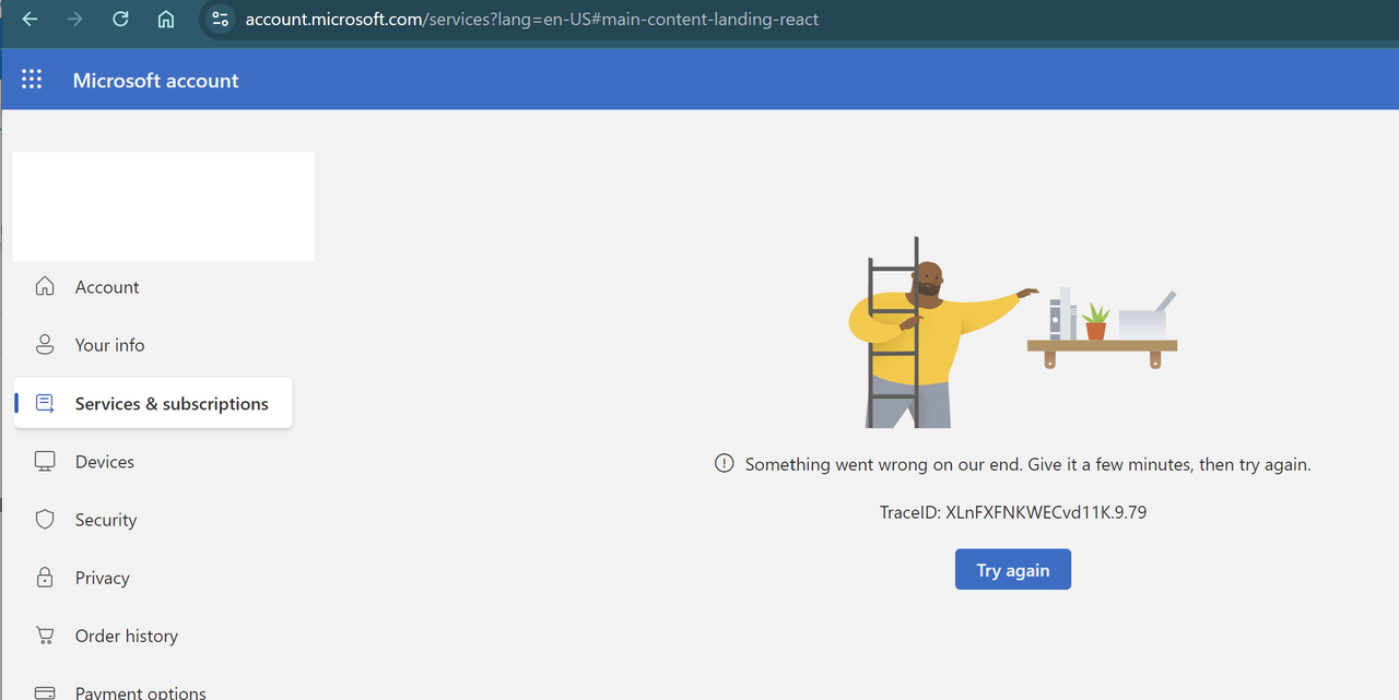 Microsoft 365 Account empty