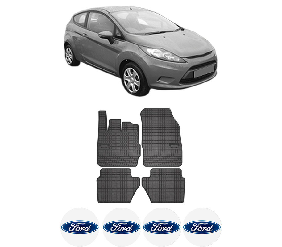 Set covorase presuri FORD FIESTA VI (CB1, CCN) din 2008-2018, auto, din cauciuc thermoplastic, 4 Stickere auto cu FORD