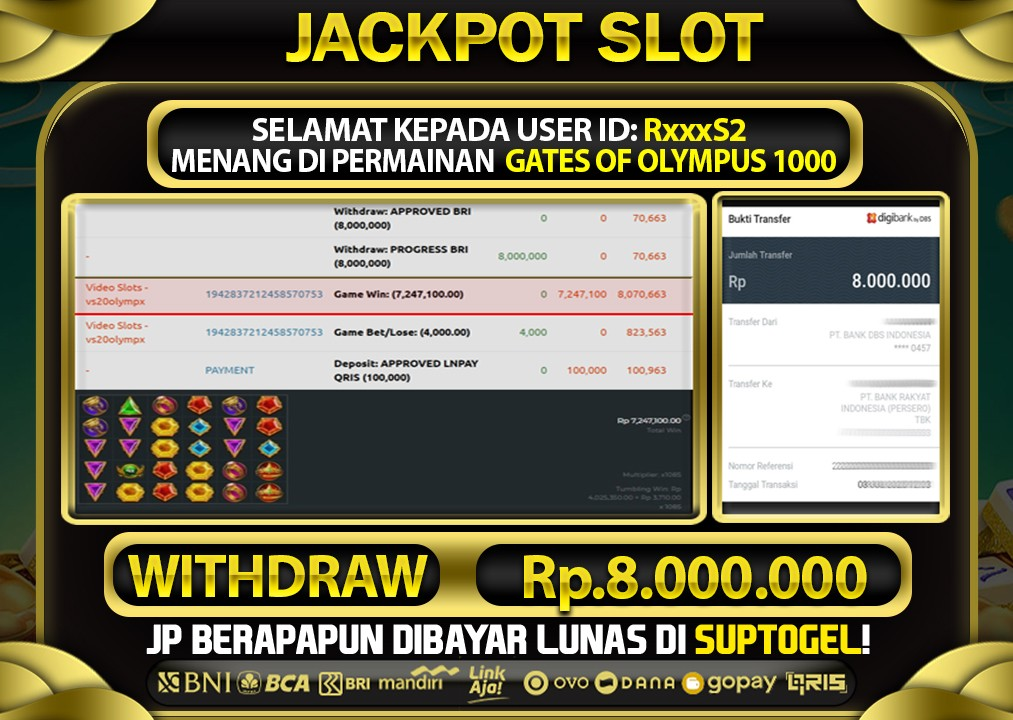  BUKTI KEMENANGAN 9 JULY 2025 MENANG DI GATES OF OLYMPUS 1000 TOTAL WD 8 JUTA