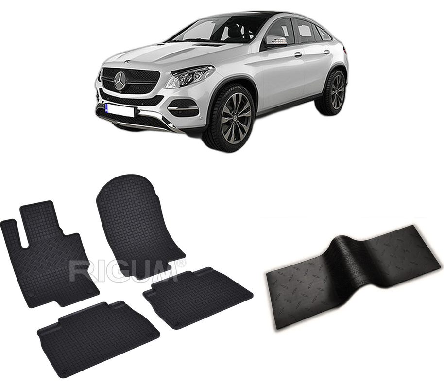 Set covorase auto MERCEDES GLE II COUPE din 11.2019-PREZENT, cu covoras tunel median, CAROSERIE COUPE C167, Presuri cauciuc 100%, compatibil cu autoturismul MERCEDES GLE II COUPE, Rigum